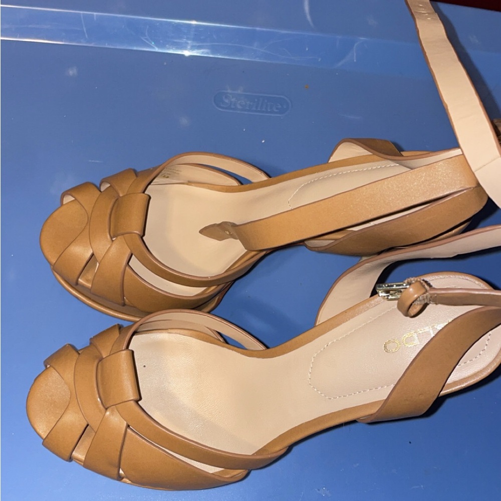 ALDO Tan Leather Woven-Strap High Heel Sandals - Picture 5 of 6